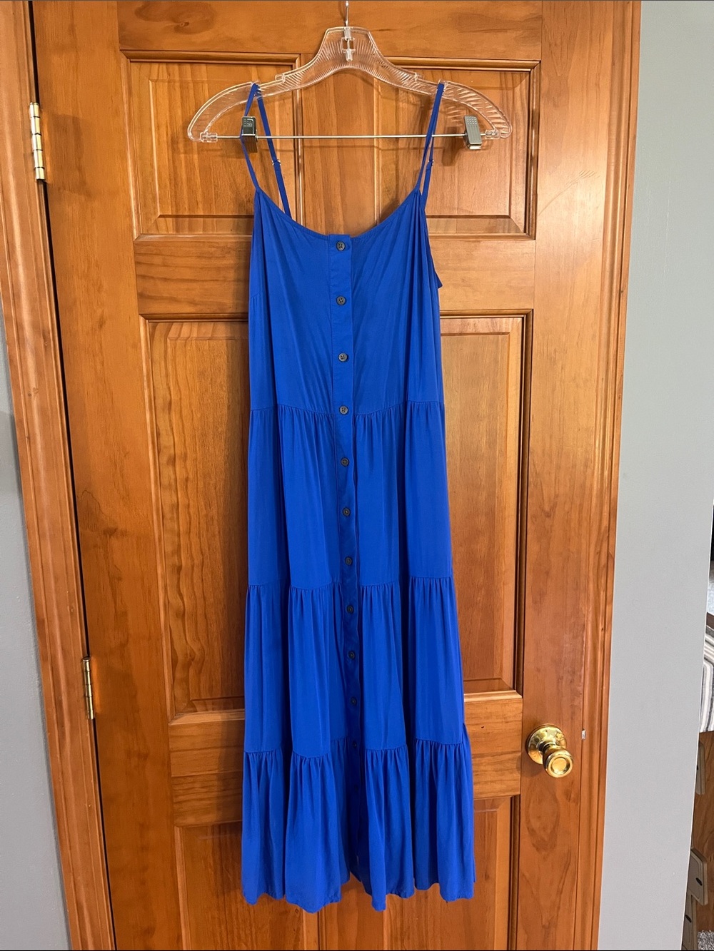 J. Crew Factory Royal Blue Button-Front Tiered Maxi Dress